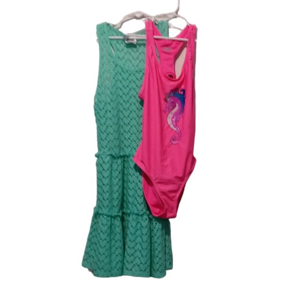 Girl's Wave Zone Pink Seahorse Swimsuit & Crochet Cover-up Size L (10-12) - Picture 1 of 13